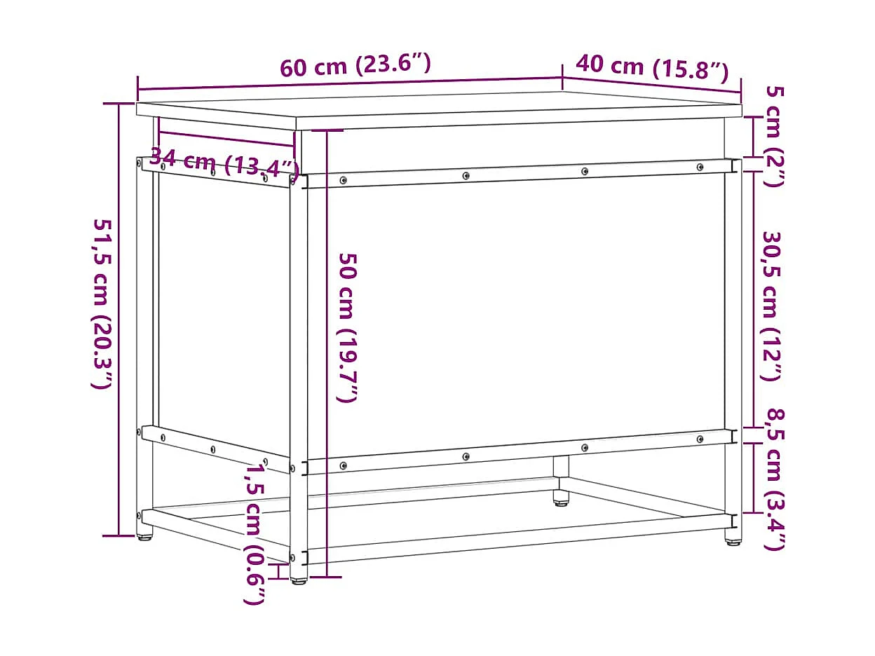 Boîte de rangement avec couvercle noir bois d'ingénierie
