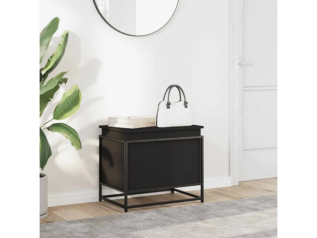 Boîte de rangement avec couvercle noir bois d'ingénierie