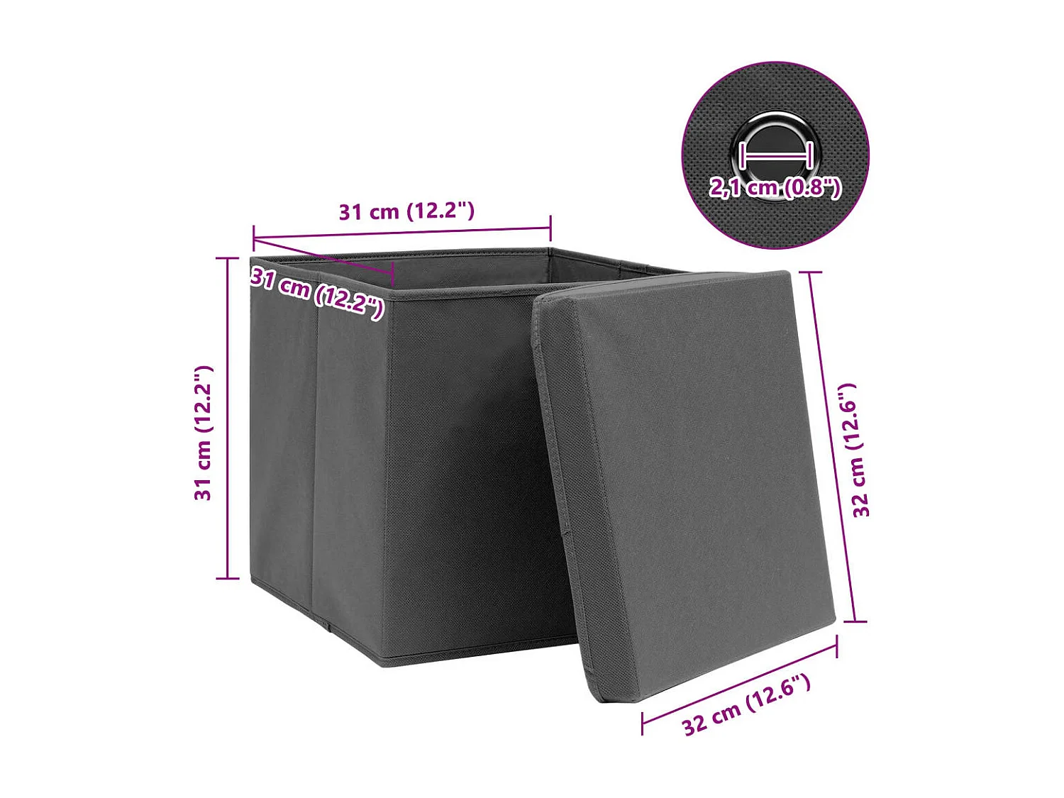 Boîtes de rangement avec couvercle 4 pcs Gris 32x32x32 cm Tissu