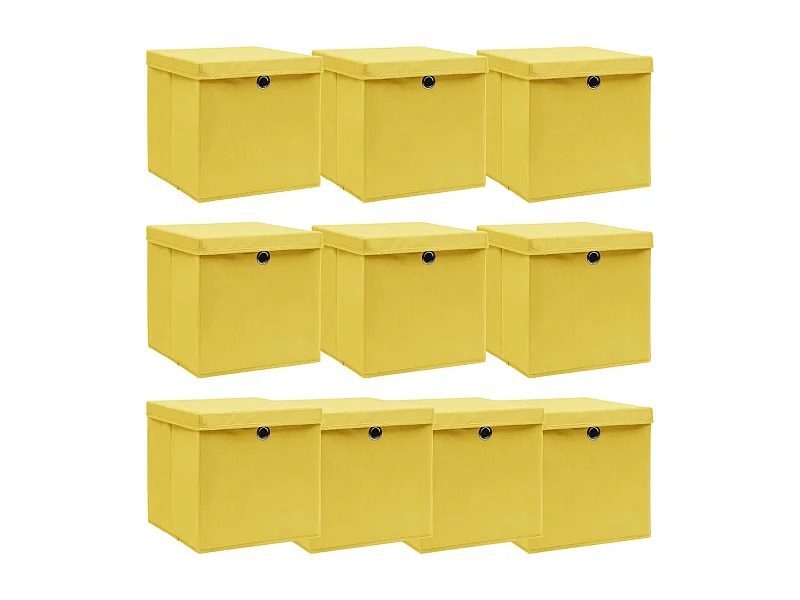Boîtes de rangement et couvercles 10 pcs Jaune 32x32x32cm Tissu