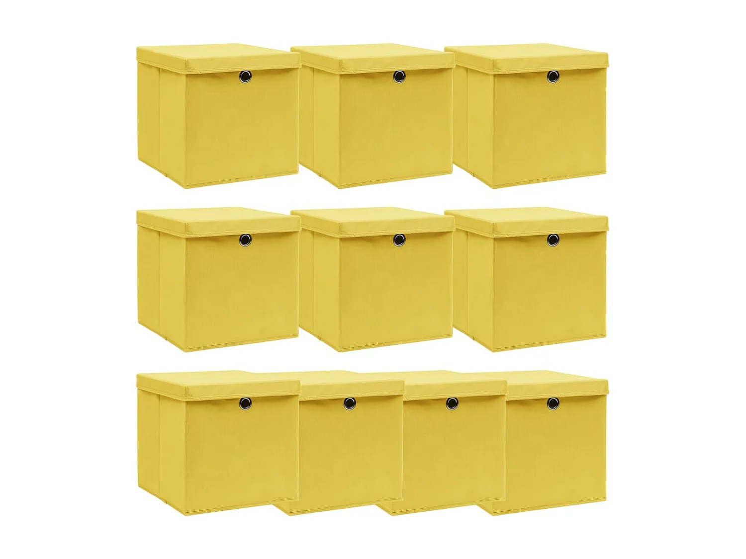 Scatole portaoggetti e coperchi 10 pezzi Giallo 32x32x32cm Tessuto
