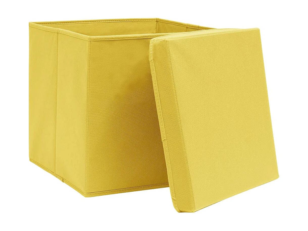 Scatole portaoggetti e coperchi 10 pezzi Giallo 32x32x32cm Tessuto