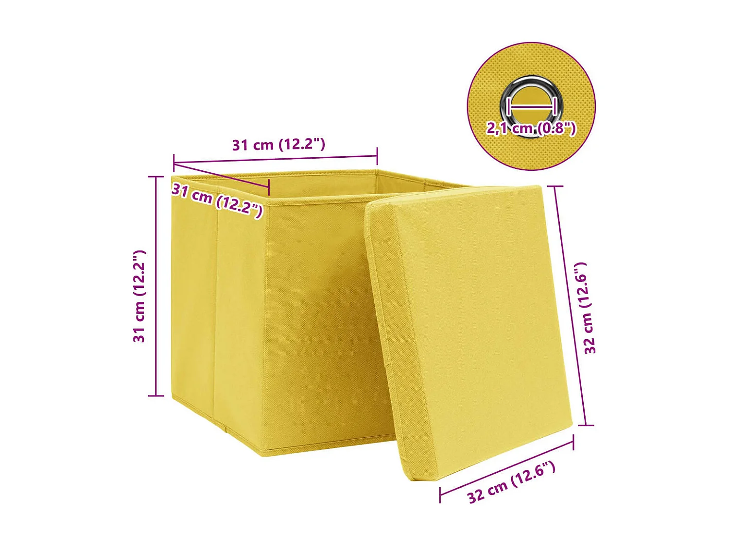Scatole portaoggetti e coperchi 10 pezzi Giallo 32x32x32cm Tessuto