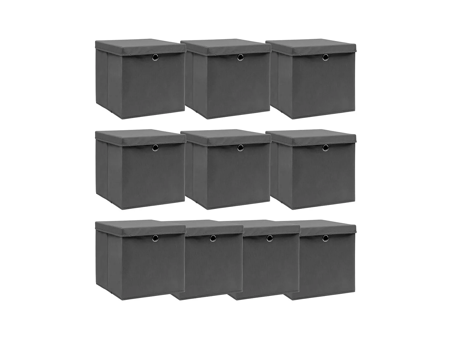 Boîtes de rangement avec couvercle 10 pcs Gris 32x32x32cm Tissu
