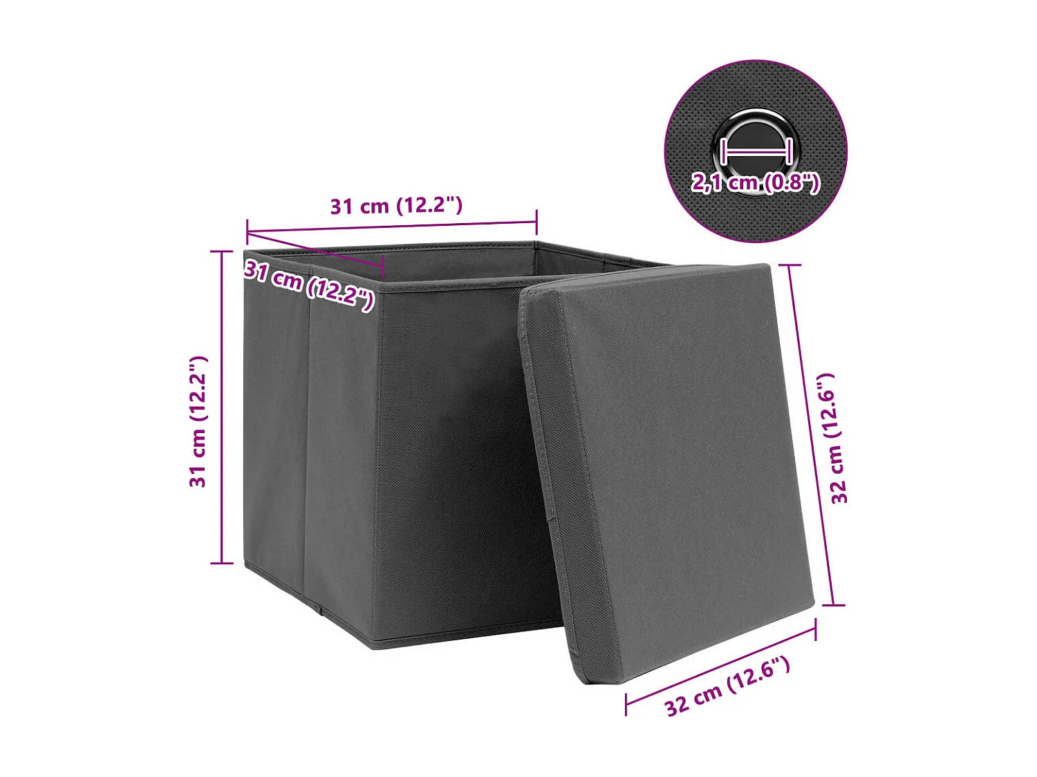 Boîtes de rangement avec couvercle 10 pcs Gris 32x32x32cm Tissu
