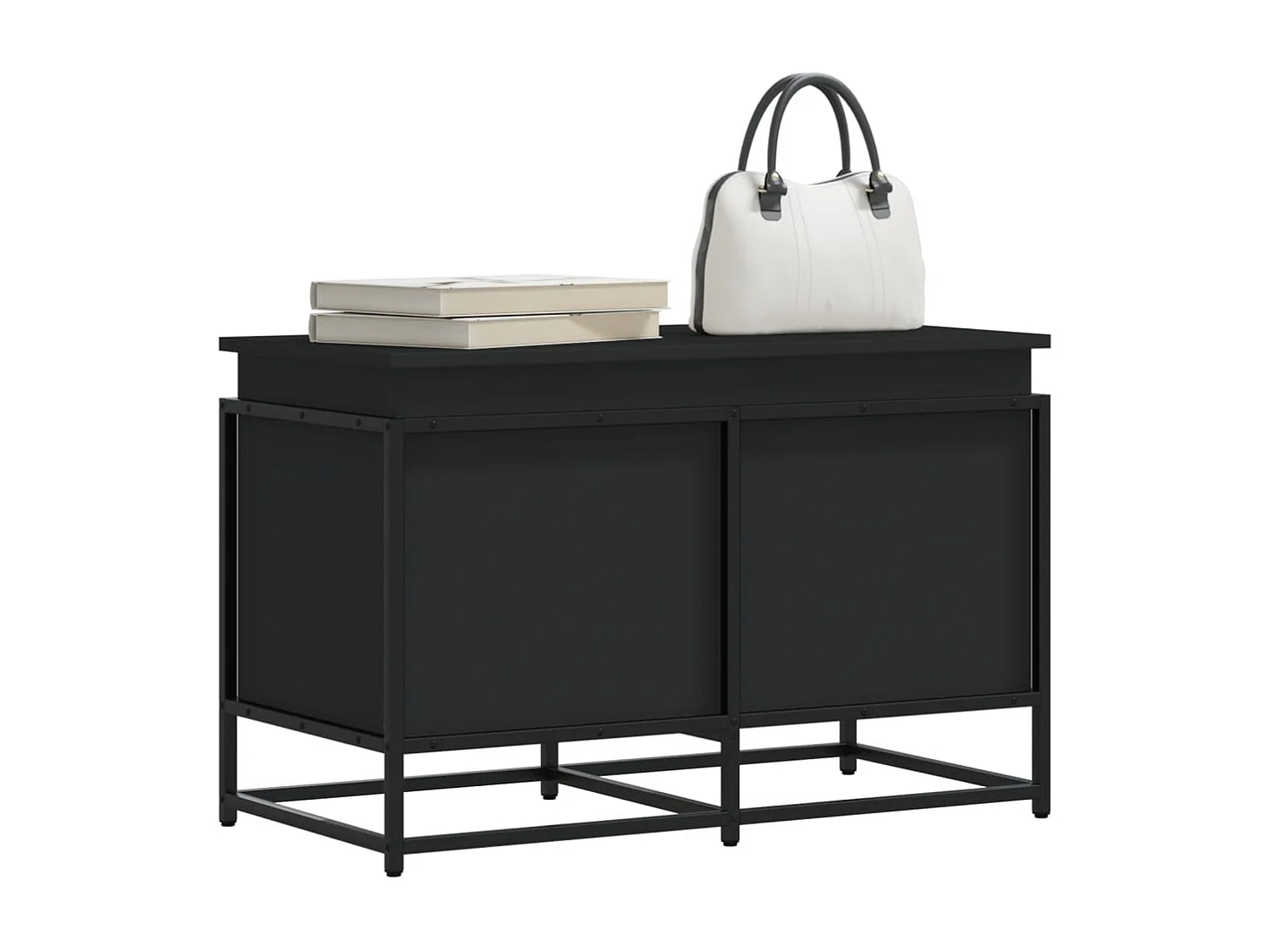 Boîte de rangement avec couvercle noir bois d'ingénierie