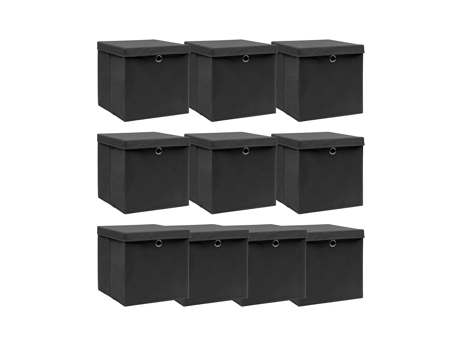 Boîtes de rangement avec couvercle 10 pcs Noir 32x32x32cm Tissu