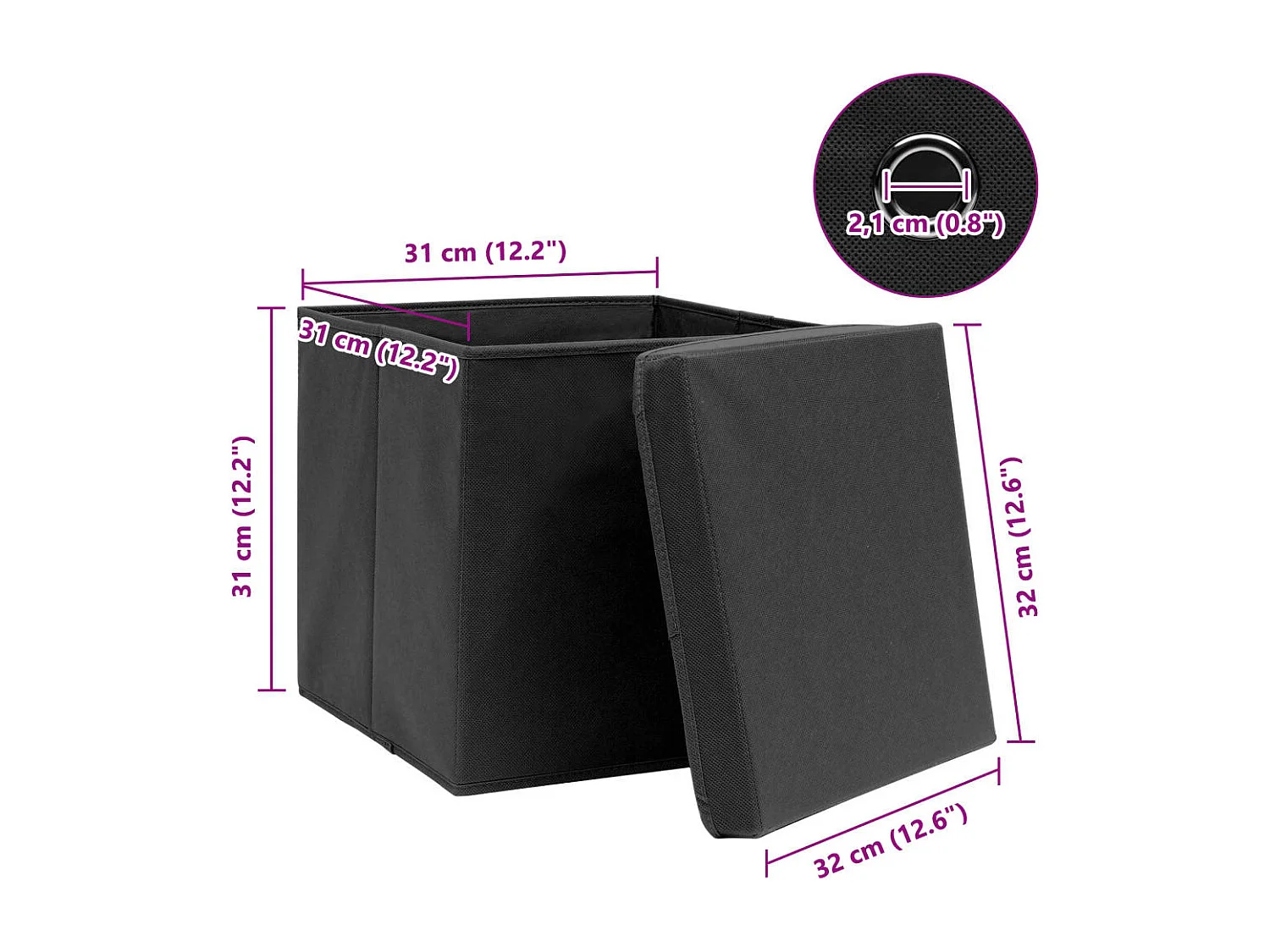 Boîtes de rangement avec couvercle 10 pcs Noir 32x32x32cm Tissu