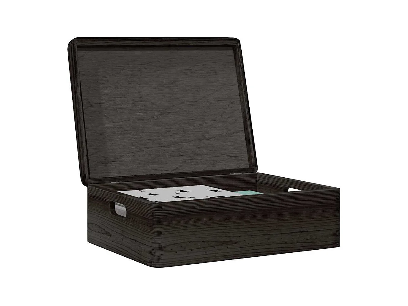 Boîte en bois avec couvercle et poignées noir bois pin massif