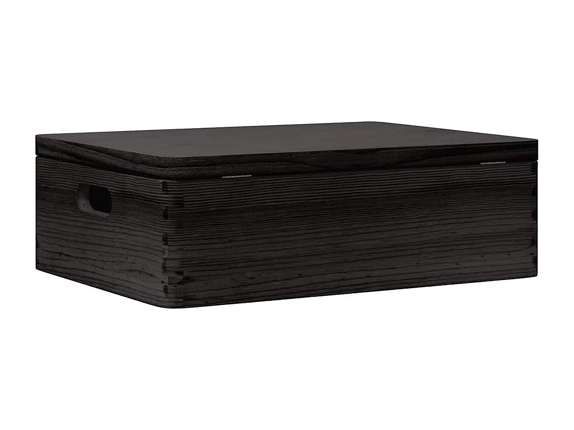 Boîte en bois avec couvercle et poignées noir bois pin massif