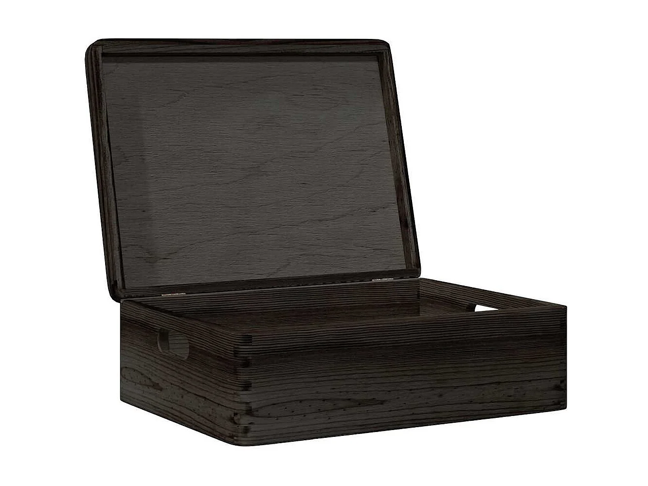 Holzkiste mit Deckel und Griffen aus schwarzem massivem Kiefernholz