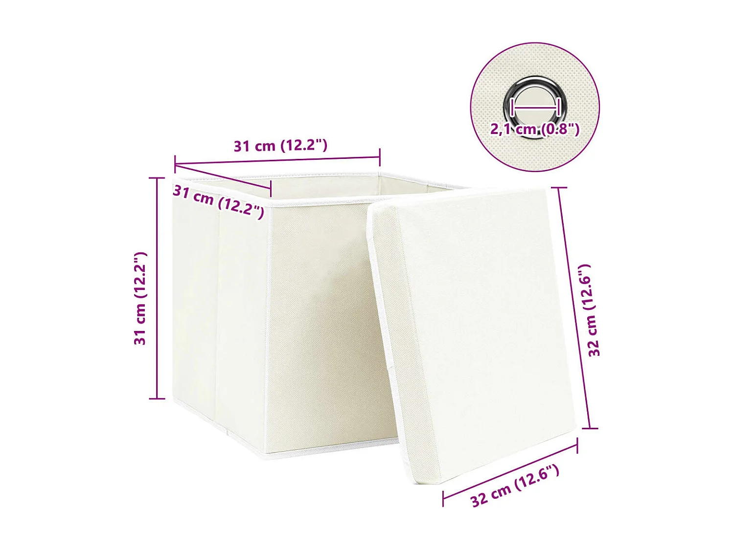 Cajas de almacenamiento con tapa, 4 unidades, blancas, 32 x 32 x 32 cm, de tela