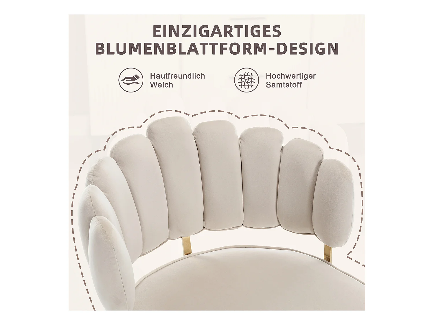 Lot de 2 chaises moderne - 58 x 56 x 78 cm - avec dossier fleuri + accoudoirs arrondis - velours - ivoire