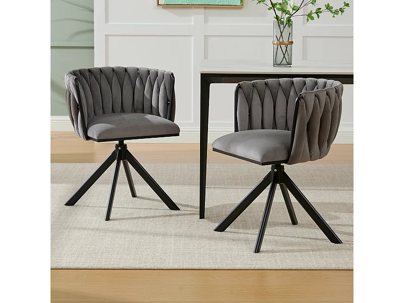 2er-Set Stühle mit Metallgestell - 56 x 50 x 70 cm - 180° drehbar - schwarze Beine - Samt - grau
