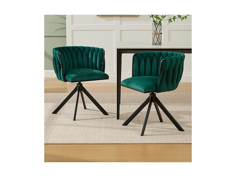 2er-Set Stühle mit Metallgestell - 56 x 50 x 70 cm - 180° drehbar - schwarze Beine - Samt - grün
