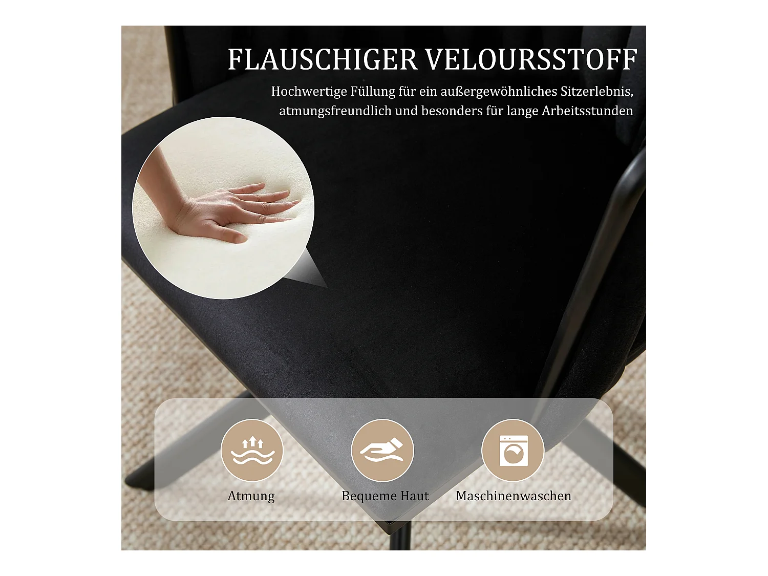 Set van 2 stoelen met metalen frame - 56 x 50 x 70 cm - 180° draaibaar - zwarte poten - fluweel - zwart