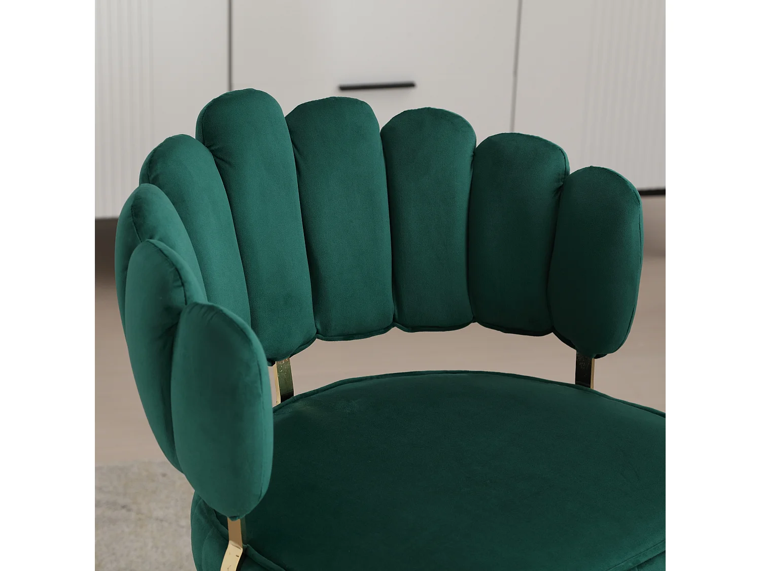 Set van 2 moderne stoelen - 58 x 56 x 78 cm - met florale rugleuning + ronde armleuningen - fluweel - groen