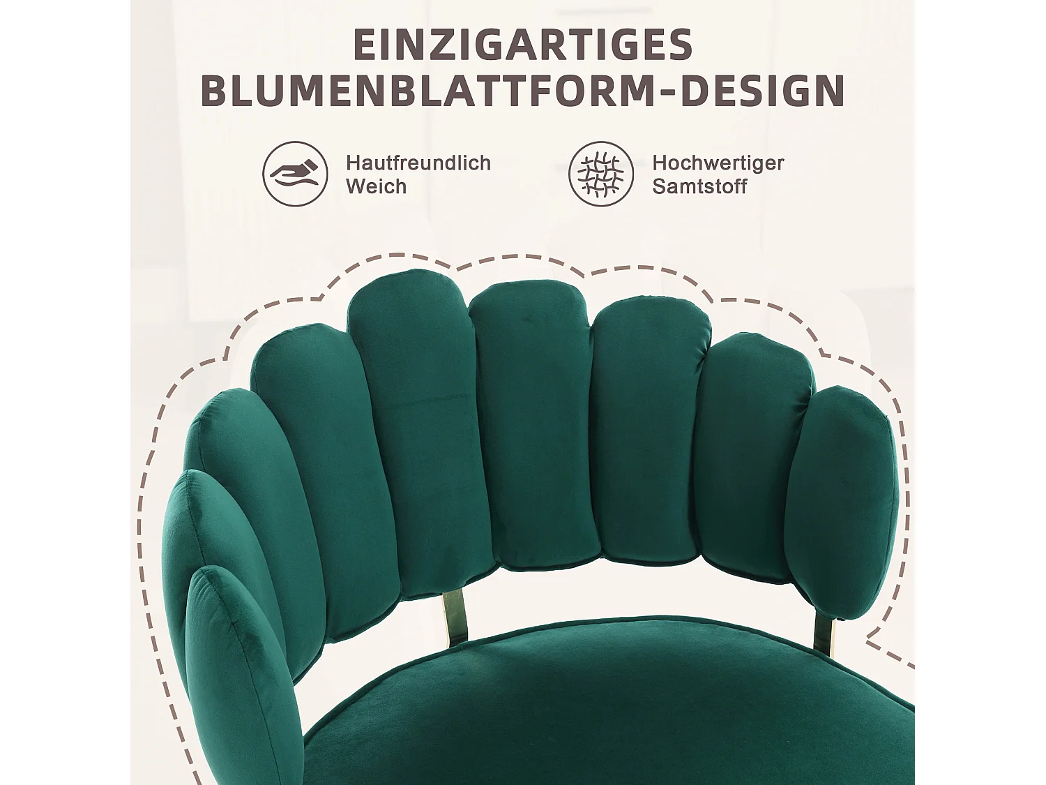 Set van 2 moderne stoelen - 58 x 56 x 78 cm - met florale rugleuning + ronde armleuningen - fluweel - groen