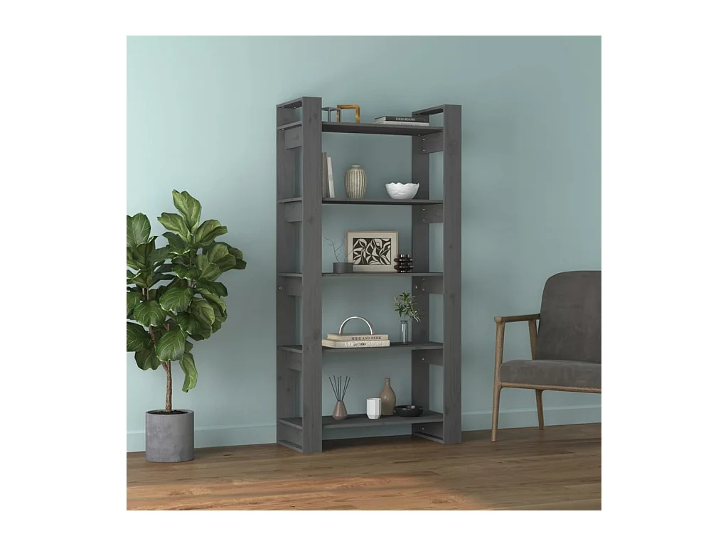 Bibliothèque/Séparateur de pièce Gris 80x35x160 cm Bois massif
