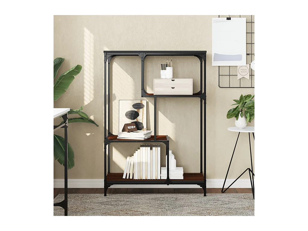 Bibliothèque chêne marron 81x36x115 cm bois ingénierie et acier
