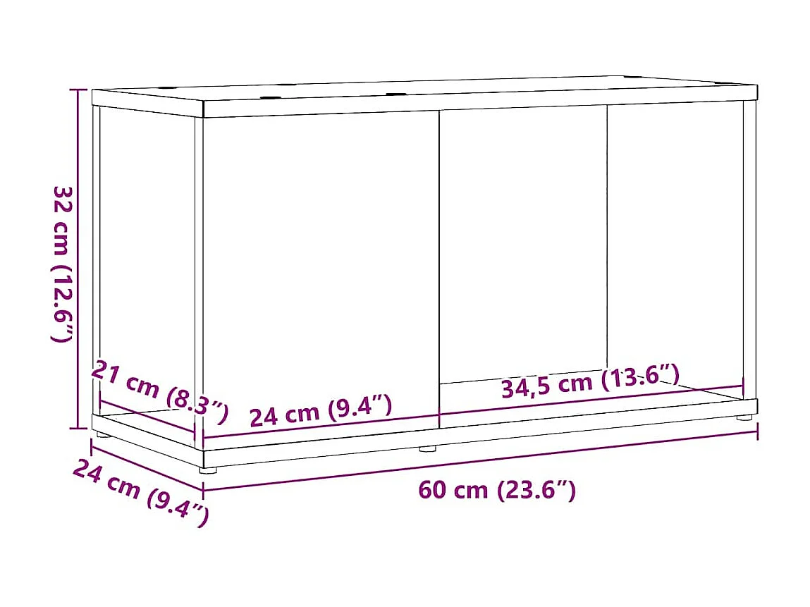 Meuble TV chêne noir 60x24x32 cm bois d'ingénierie