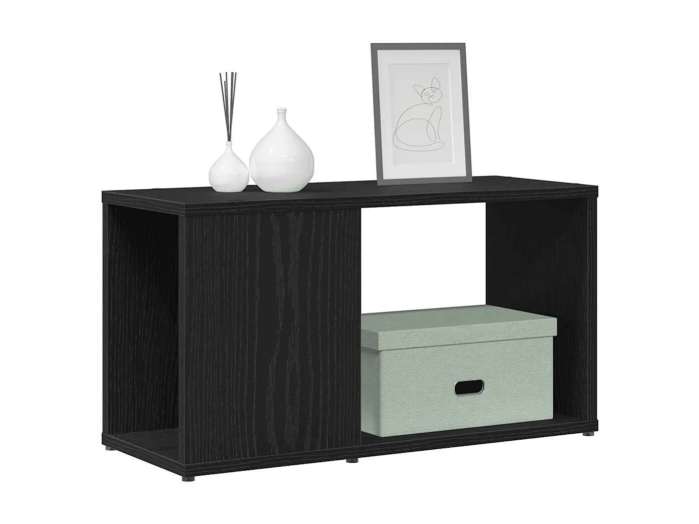 Meuble TV chêne noir 60x24x32 cm bois d'ingénierie
