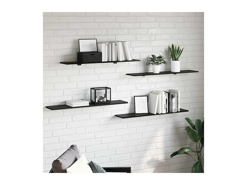 Étagère à livres 4 pcs Noir 100 x 20 x 1.5 cm Bois d'ingénierie