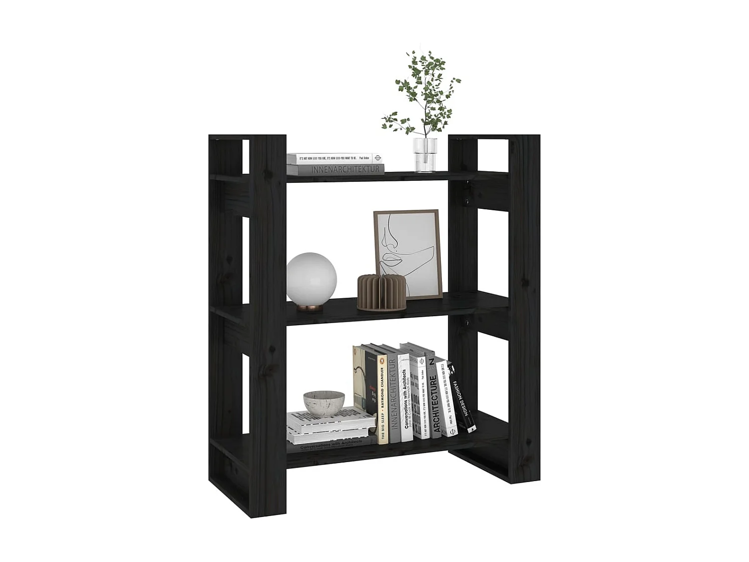 Librería/Bifurcador de ambientes Negro 80x35x91 cm Pino Macizo