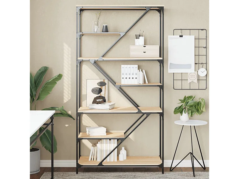 Bibliothèque chêne sonoma 91x36x176 cm bois ingénierie et acier