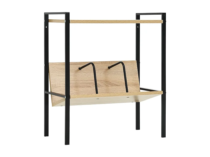 2-stöckiges Bücherregal aus schwarzer Eiche, 52 x 28 x 59 cm, Holzwerkstoff