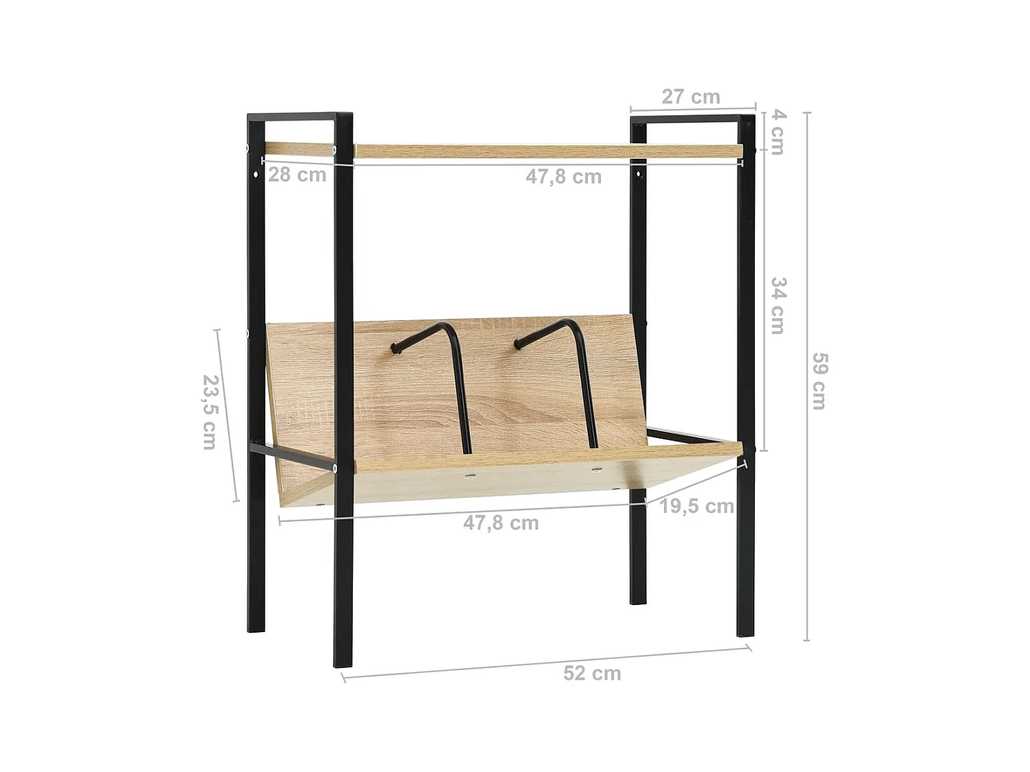 Libreria a 2 ripiani in rovere nero 52x28x59 cm in legno ingegnerizzato