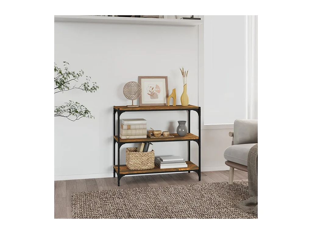 Bibliothèque Chêne fumé 80x33x70,5cm Bois d'ingénierie et acier