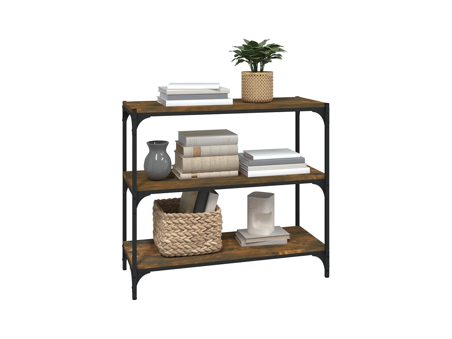 Bibliothèque Chêne fumé 80x33x70,5cm Bois d'ingénierie et acier