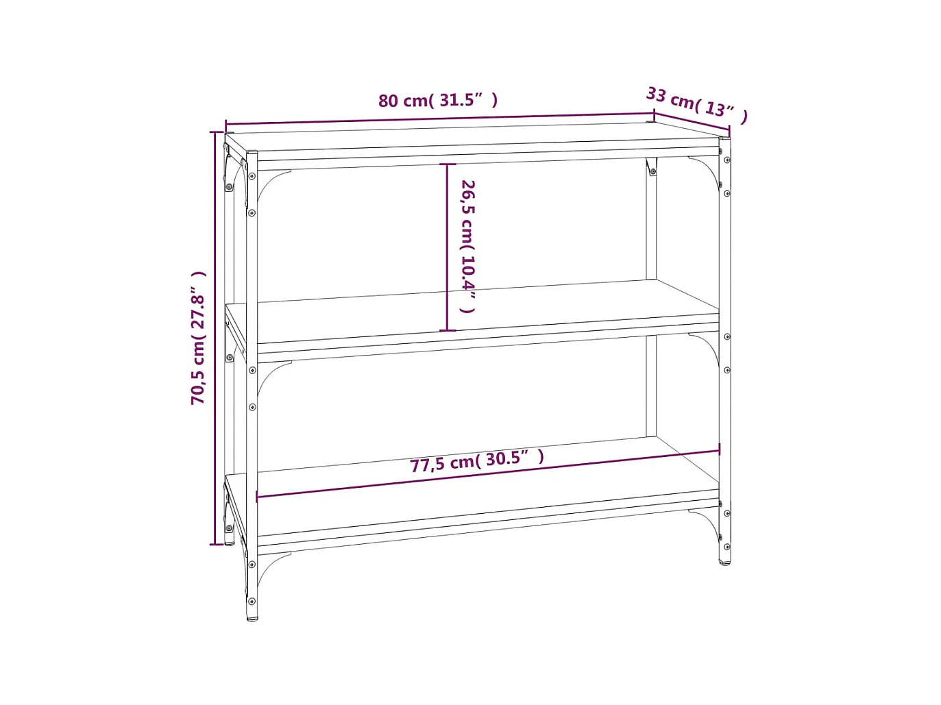 Bibliothèque Chêne fumé 80x33x70,5cm Bois d'ingénierie et acier