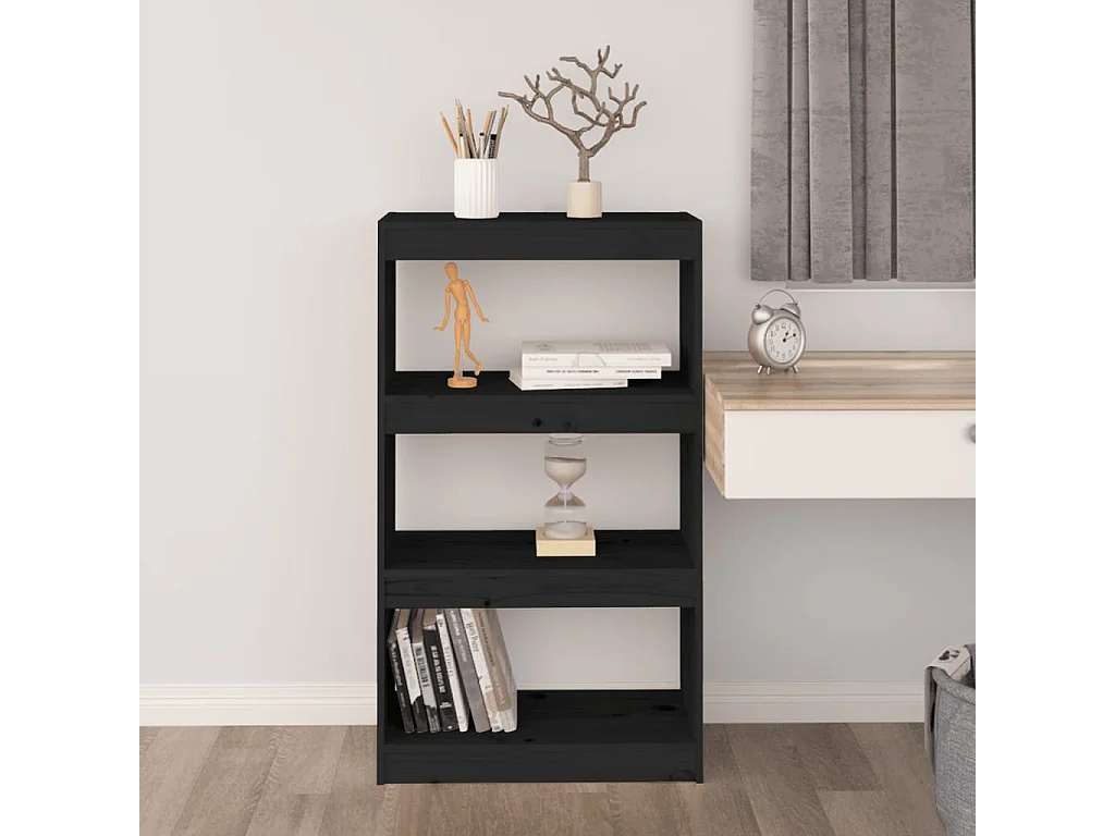 Bibliothèque/Séparateur de pièce Noir 60x30x103,5 cm Pin massif