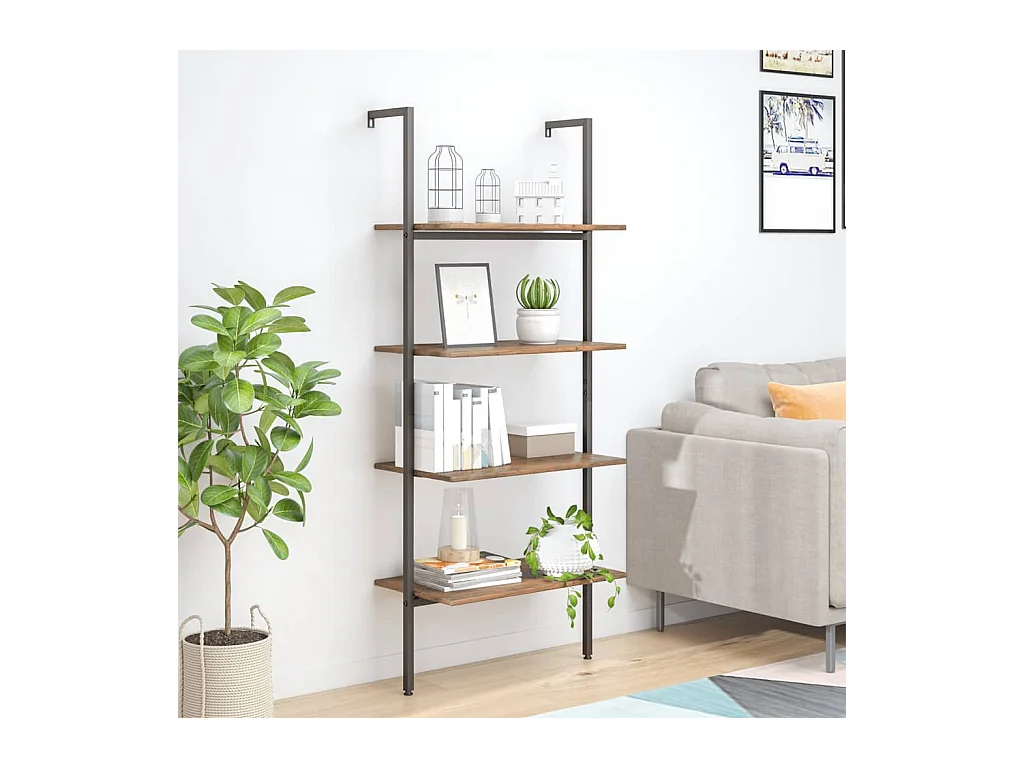 Étagère inclinée à 4 niveaux Marron foncé et noir 64x35x152,5cm