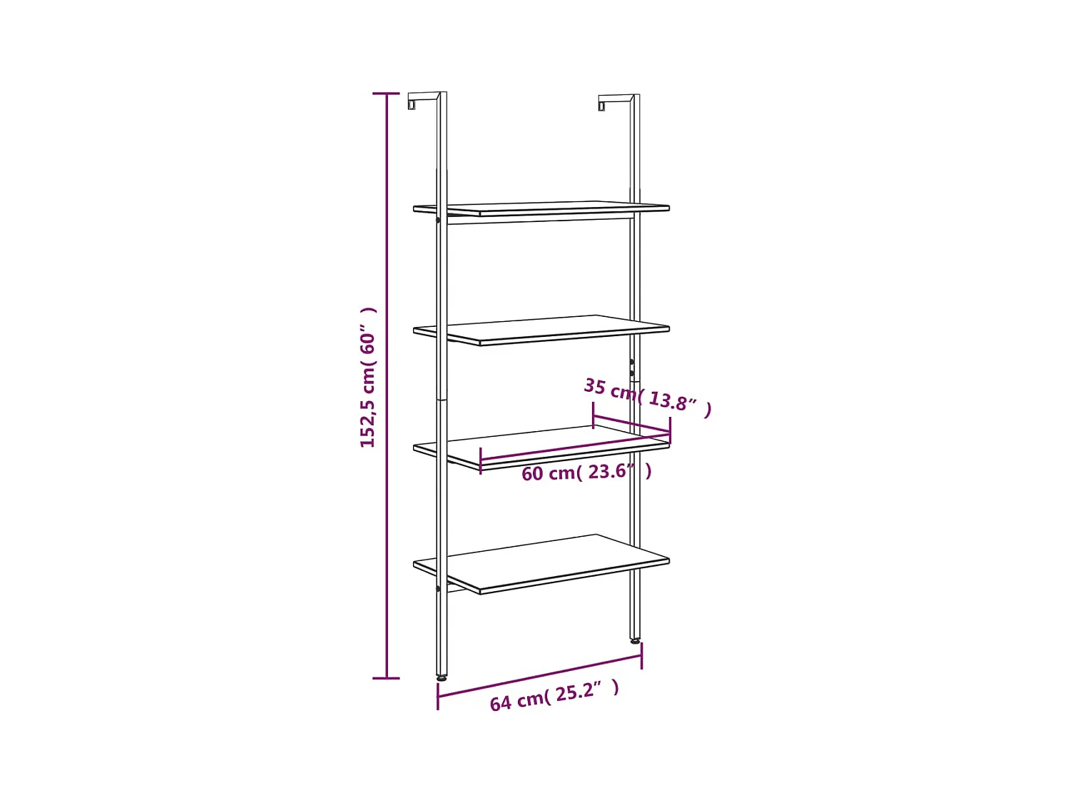 Étagère inclinée à 4 niveaux Marron foncé et noir 64x35x152,5cm