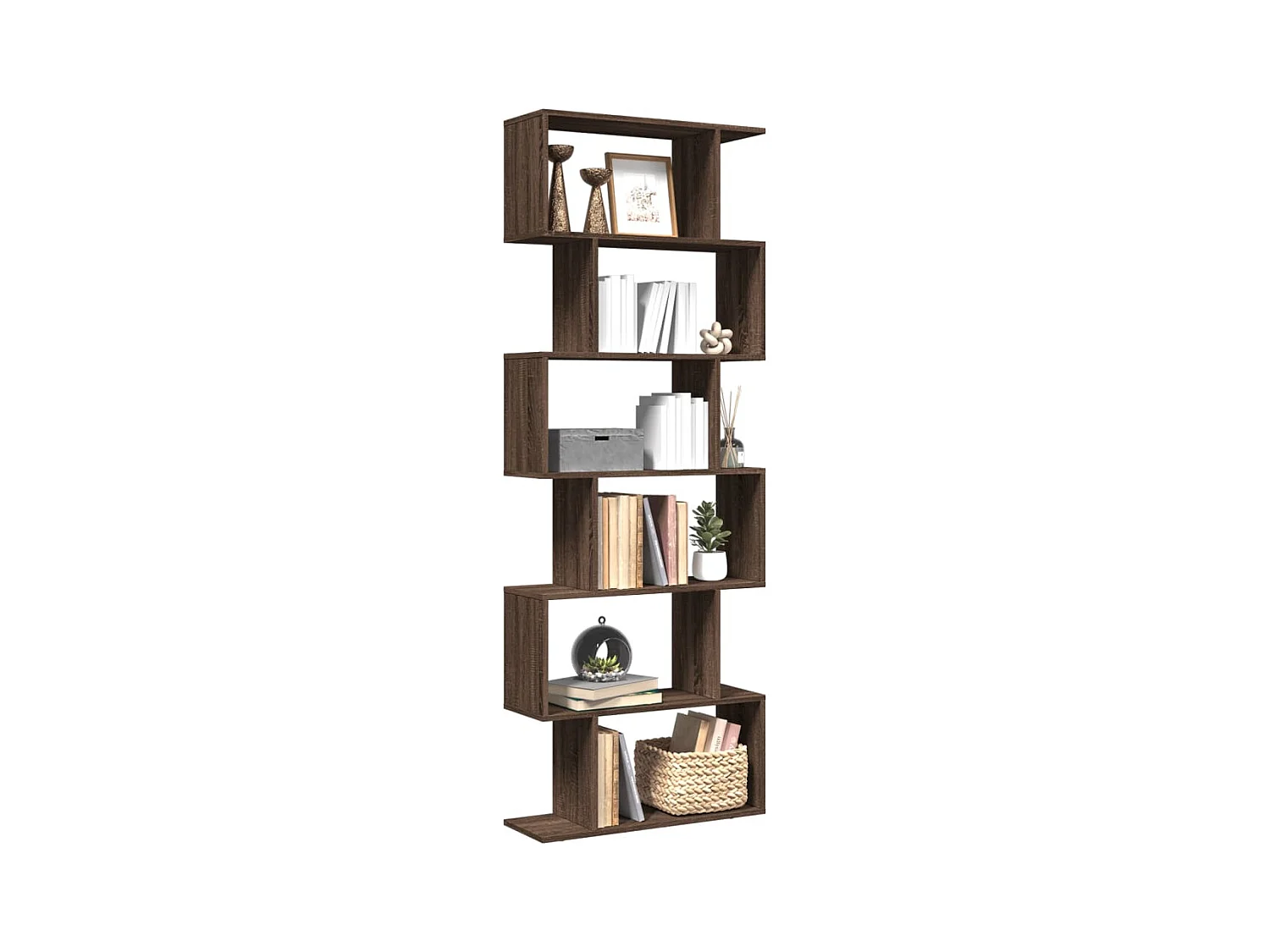 Étagère séparatrice de pièce 6 niveaux chêne marron 70x24x193cm