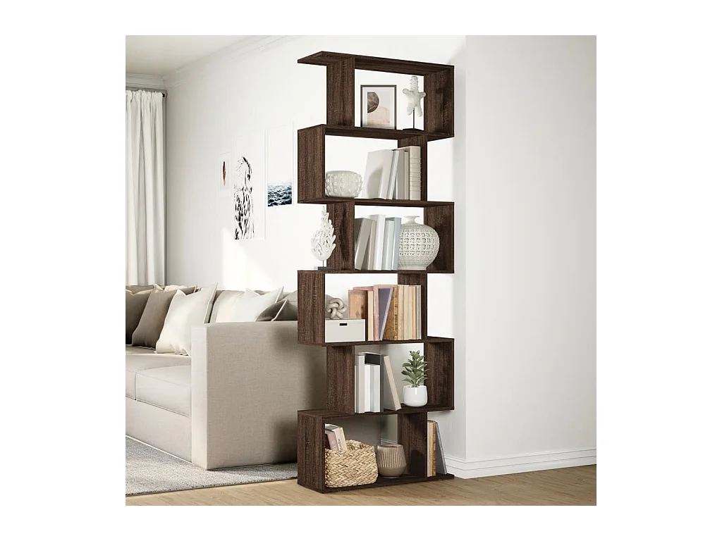 Étagère séparatrice de pièce 6 niveaux chêne marron 70x24x193cm