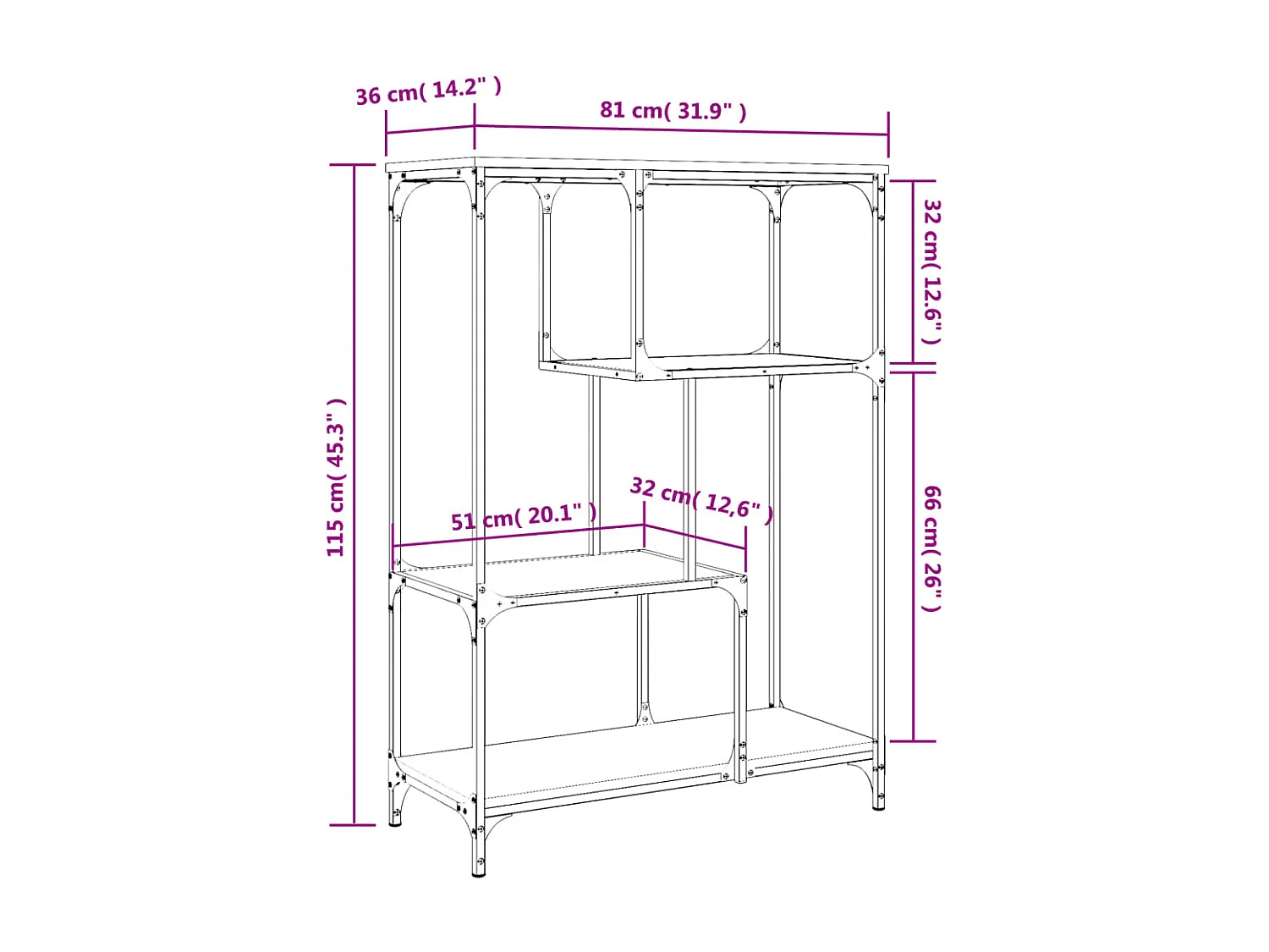 Libreria grigia Sonoma 81x36x115cm in legno ingegnerizzato e acciaio