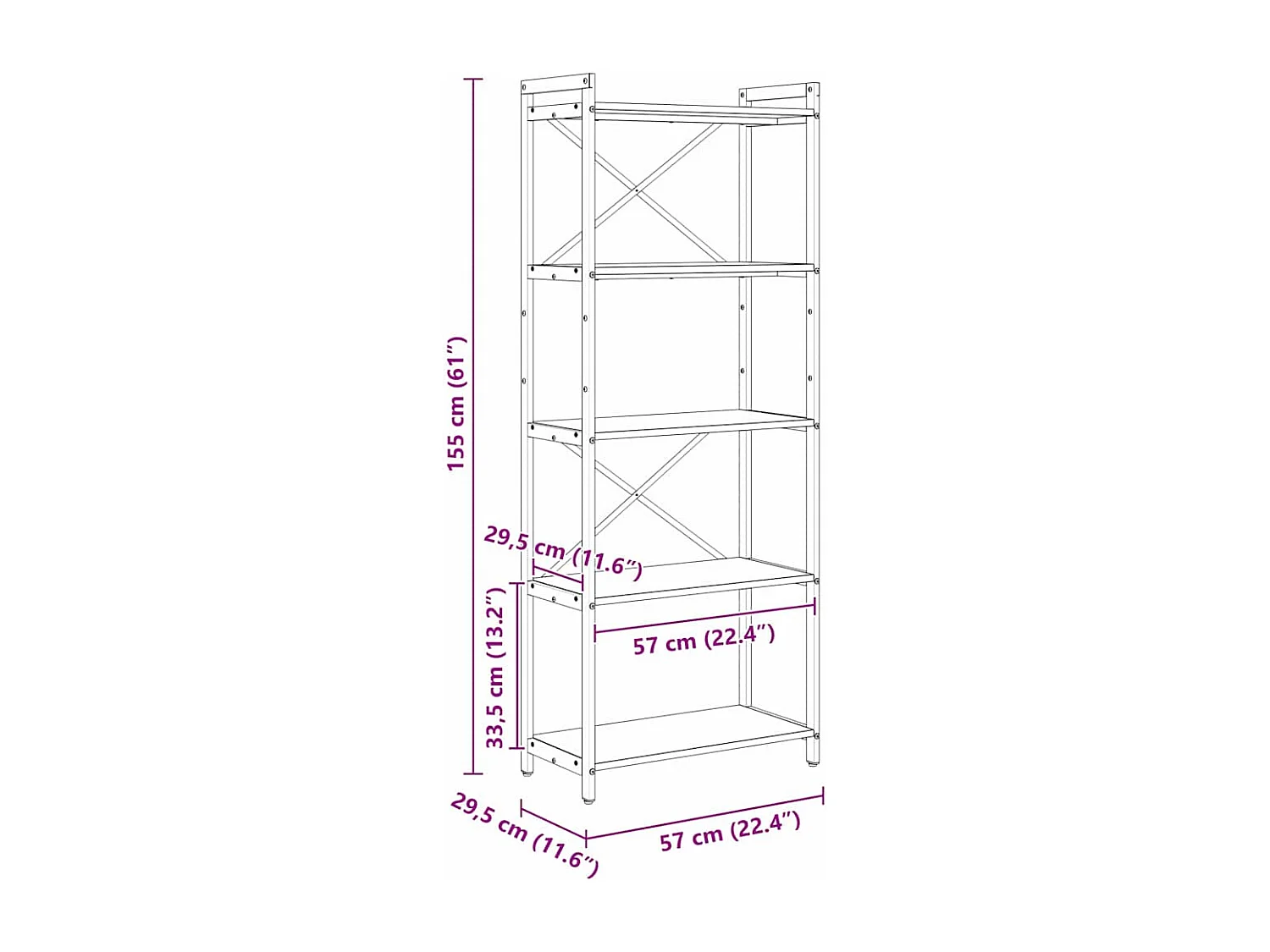 Librería Sonoma Gris 60 x 30 x 153 cm Madera de Ingeniería