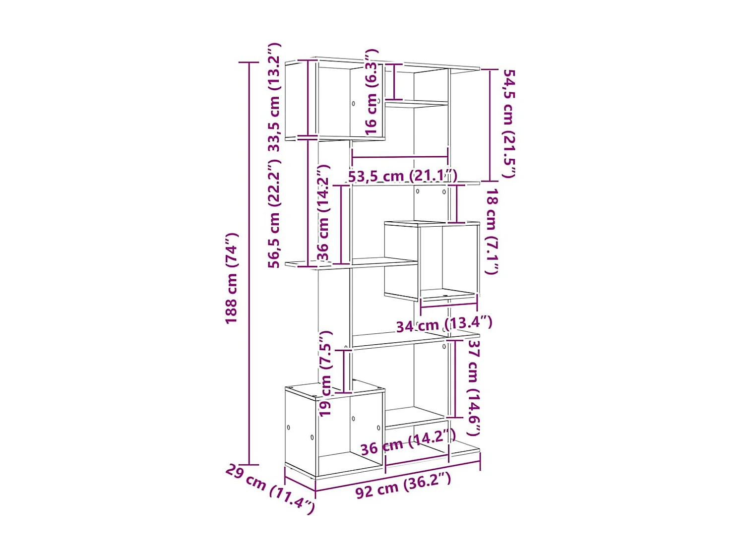 Bibliothèque Chêne noir 92 x 29 x 188 cm Bois d'ingénierie