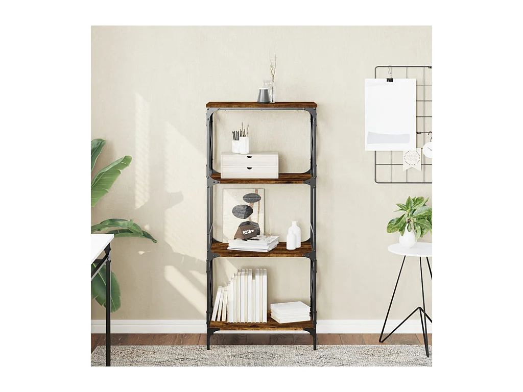 Bibliothèque 4 niveaux chêne fumé 59x35x132cm bois d'ingénierie