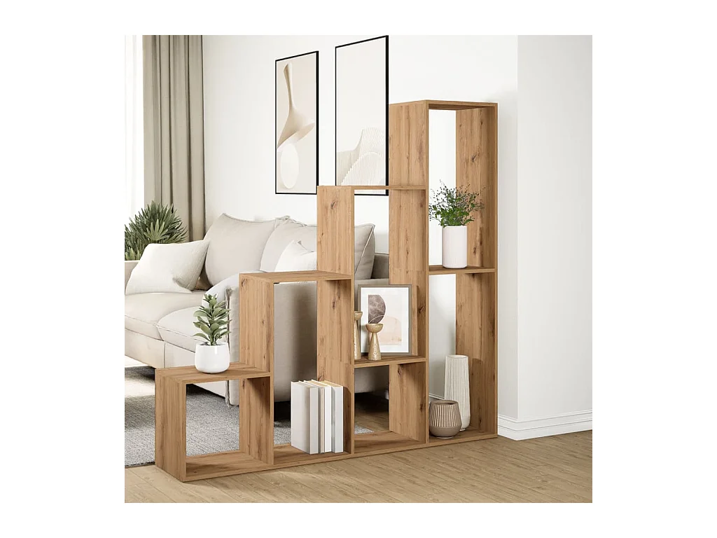 Étagère séparatrice de pièce à 4 niveaux chêne artisanal