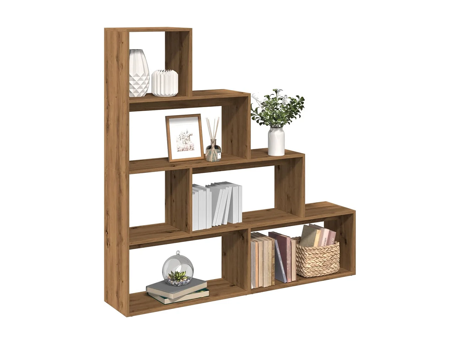 Étagère séparatrice de pièce à 4 niveaux chêne artisanal