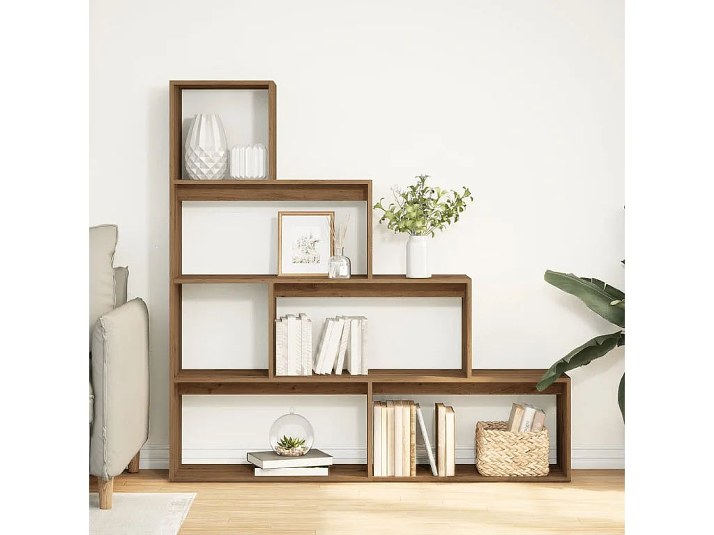 Étagère séparatrice de pièce à 4 niveaux chêne artisanal