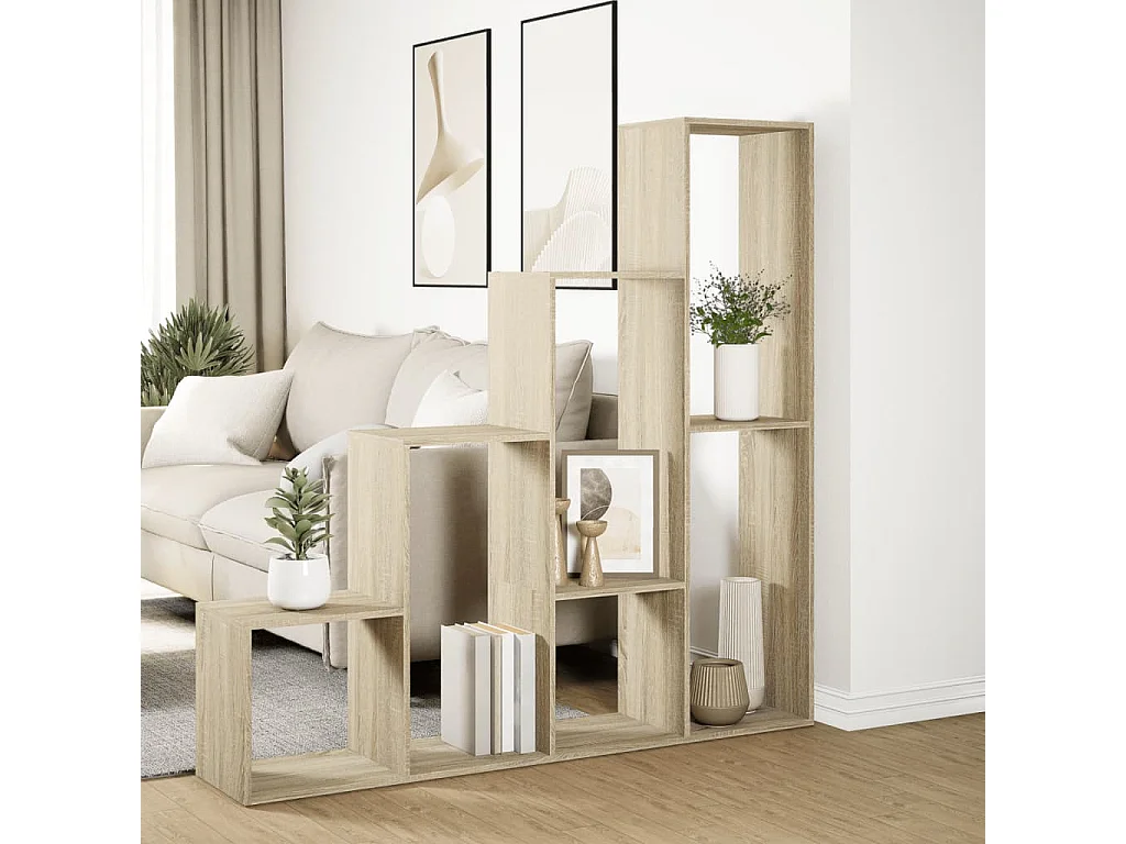 Mensola divisoria per ambienti a 4 ripiani in rovere Sonoma