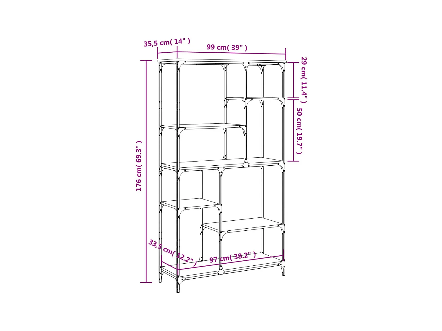 Bibliothèque chêne sonoma 99x35,5x176 cm bois ingénierie acier