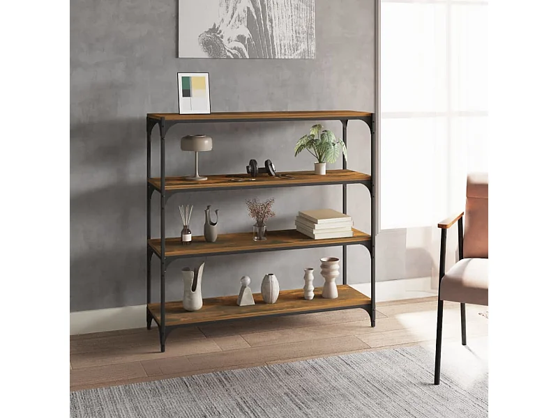 Bibliothèque Chêne fumé 100x33x100cm Bois d'ingénierie et acier