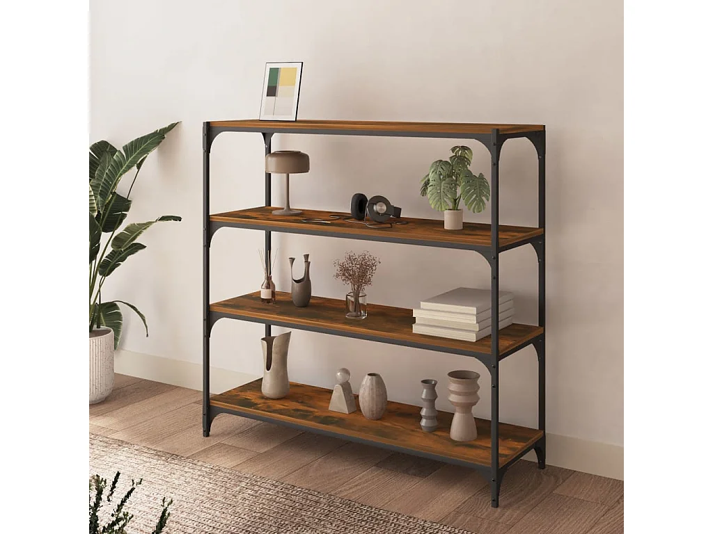 Libreria in rovere affumicato 100x33x100cm Legno ingegnerizzato e acciaio